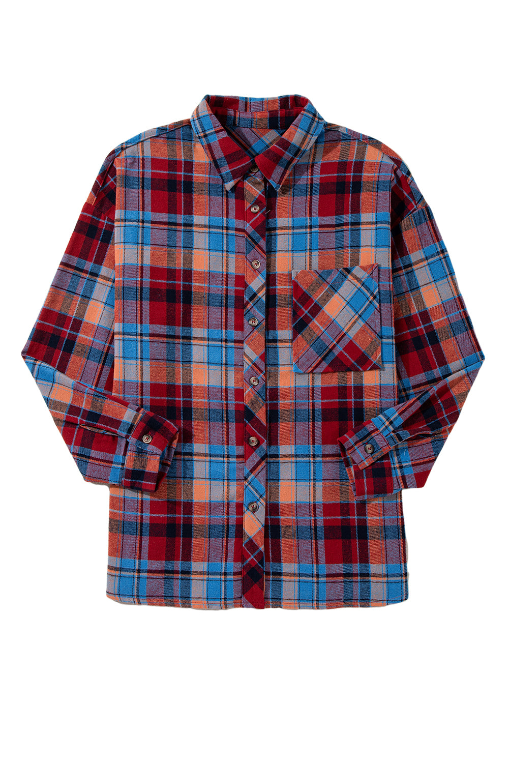 Orange Plaid Print Pocket Loose Shirt