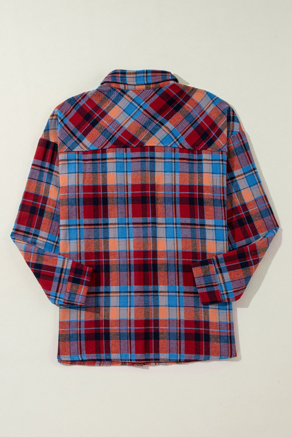 Orange Plaid Print Pocket Loose Shirt