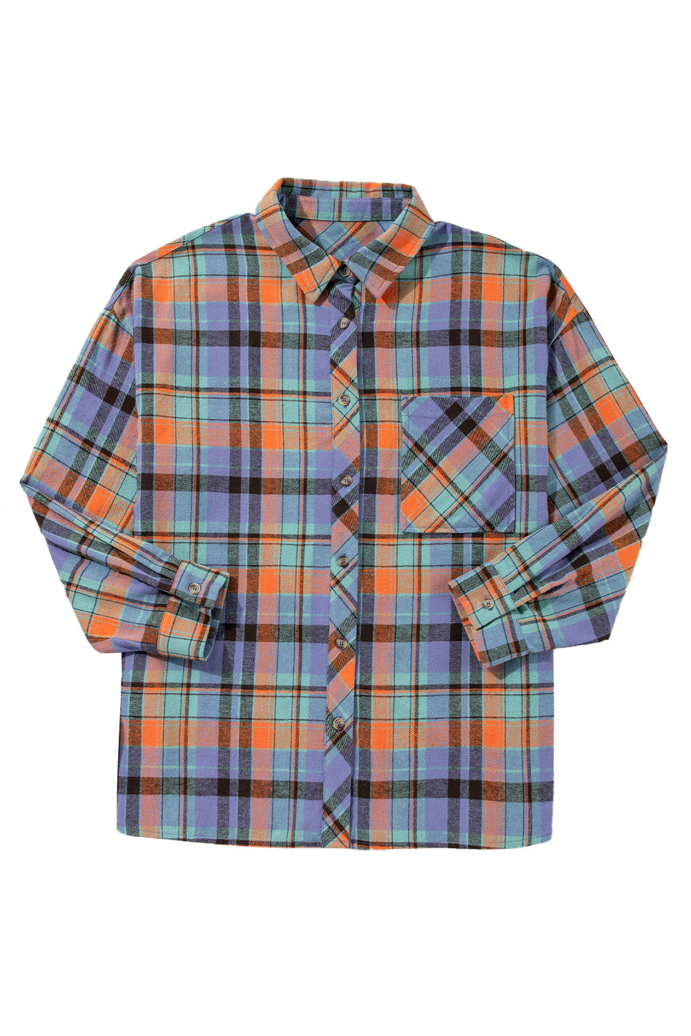 Orange Plaid Print Pocket Loose Shirt